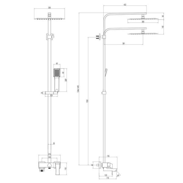 Душевая система Lemark Unit LM4562C для ванны и душа с регулируемой высотой штанги , хром