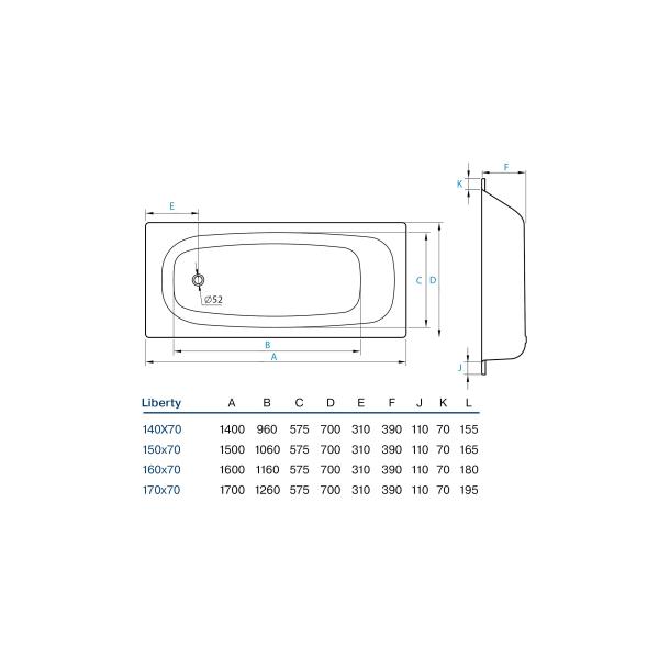 Ванна стальная Koller Pool Liberty 1500x700