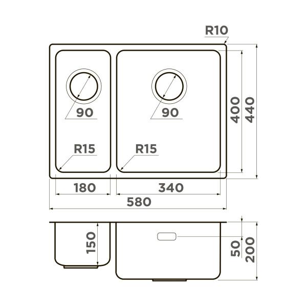 Кухонная мойка Omoikiri Tadzava 58-2-U/I-IN-R ULTRA 15 нерж.сталь/нержавеющая сталь 4997117