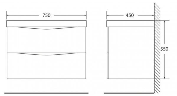 Тумба под раковину Belbagno MARINO Rovere Moro подвесная 750x450x500 MARINO-750-2C-SO-RW-P