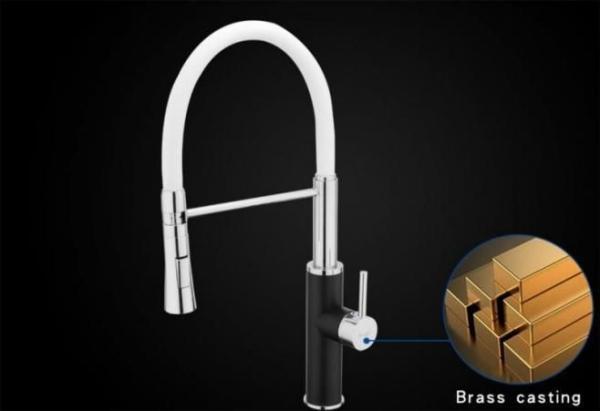 Смеситель для кухни Frap F4452-7 белый-черный, гибкий излив