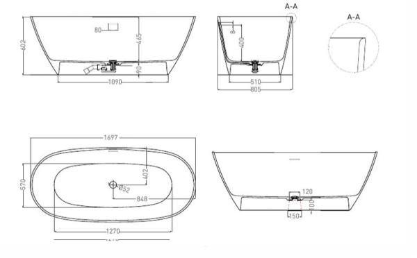 Ванна Salini SOFIA 170х80 S-Stone покраска RAL матовая 102526MF
