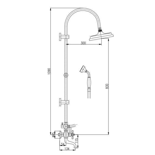 Смеситель Rav Slezak MORAVA RETRO MK159.5/3 для ванны, цвет Хром с Душевой комплектом и верхним душем