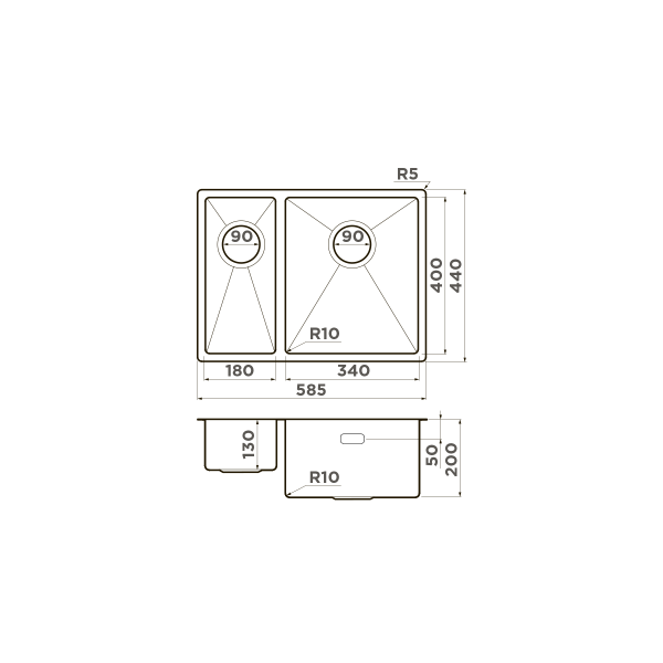 Кухонная мойка Omoikiri Taki 58-2-U/IF-IN-R нерж.сталь/нержавеющая сталь 4993767