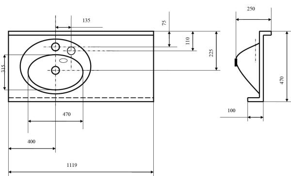 Акватон раковина Отель 120 см правая белая с навесами