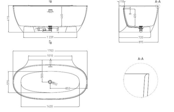 Ванна Salini ALDA WALL 170 S-Stone матовая 101925M