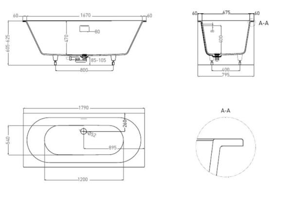Ванна Salini ORNELLA AXIS KIT 180x80 S-Stone покраска RAL матовая 103521MF