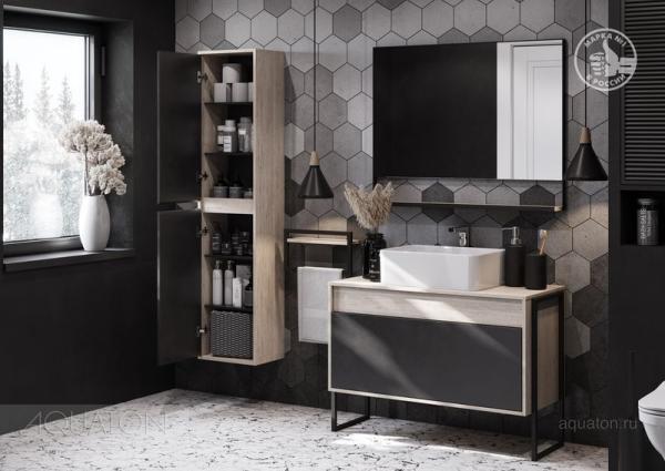 Тумба под раковину AQUATON Лофт Урбан 100 серый графит, дуб орегон 1A247701LQX60