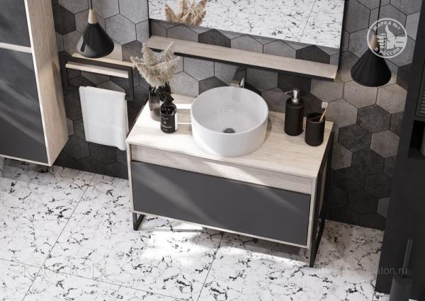 Тумба под раковину AQUATON Лофт Урбан 100 серый графит, дуб орегон 1A247701LQX60