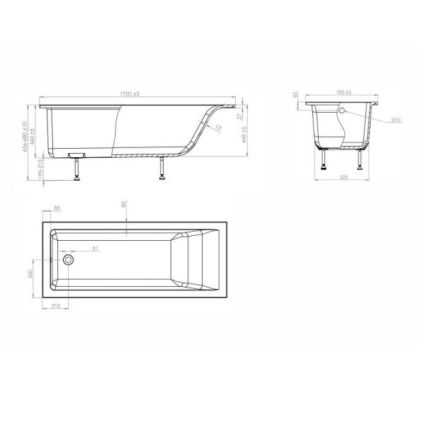 Ванна AquaStone Арма 170х70 иск. камень
