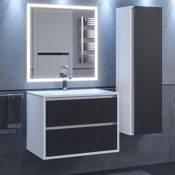 Тумба под раковину Uperwood Next Premium подвесная, 70 см, белая/графит, 2 ящика