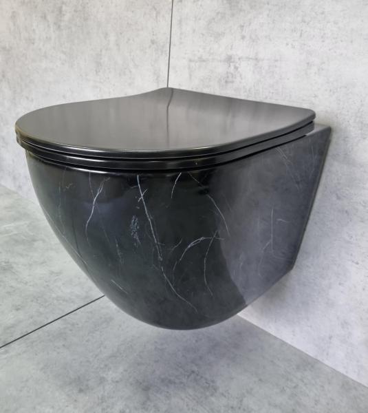 Унитаз Ceramalux 2212BM подвесной безободковый сиденье микролифт черный мрамор 490x370x360