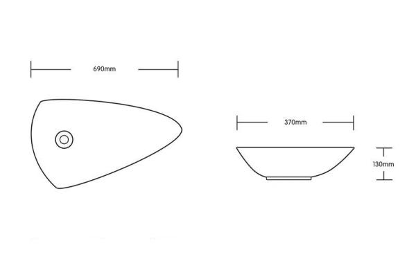 Раковина Cerutti SPA CR7014 накладная, белая, асимметричная 690х370х130