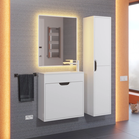 Шкаф-пенал для ванной Uperwood Modul, подвесной, с полками, матовый, белый/графит