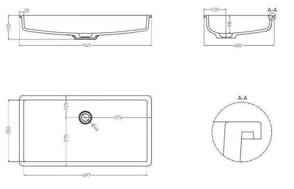 Раковина Salini MAREA 10 RAL S-Stone покраска RAL матовая 75x40 1802210MF встраиваемая