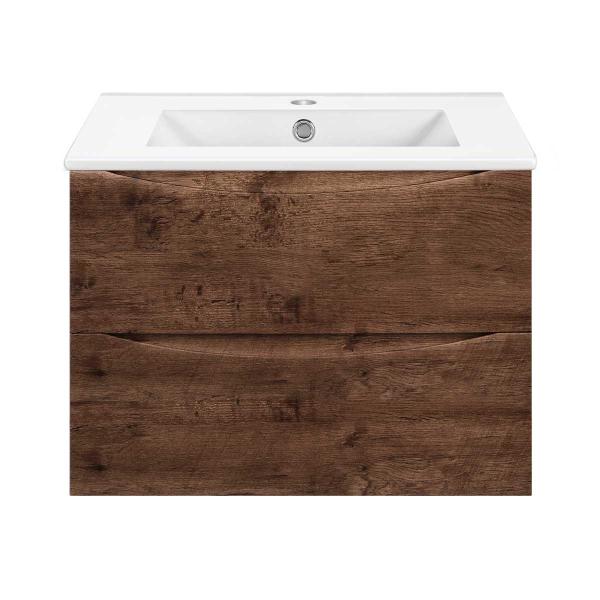 Тумба под раковину Vincea Mia Slim 700 подвесная, 2 выкатных ящика soft close, R.Wood