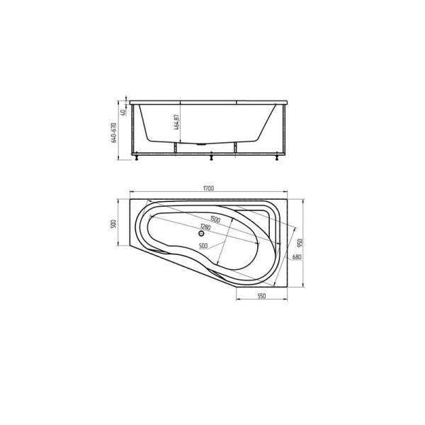 Ванна АКВАТЕК Медея 170x95 без гидромассажа правая с фронтальным экраном