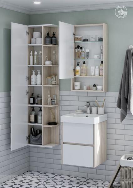 Зеркальный шкаф AQUATON Сканди 45 белый, дуб верона 1A252002SDB20