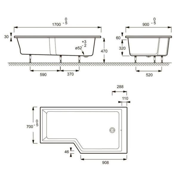 Ванна Jacob Delafon BAIN-DOUCHE NEO E6D002R-00 170x90 см правая