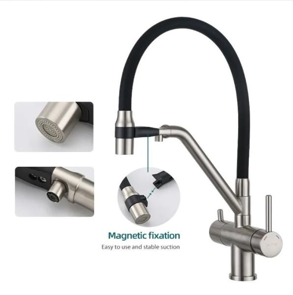 Смеситель Gappo G4398-85 для кухни с гибким изливом сатин/черный