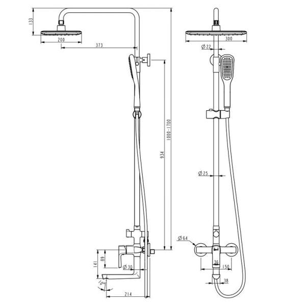 Душевая система Lemark Ursus LM7262BL для ванны с регулируемая , черный