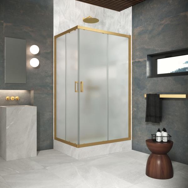 Душевой уголок Vegas-glass ZA-F Protec 120*90 03 10, профиль золото матовое, стекло сатин