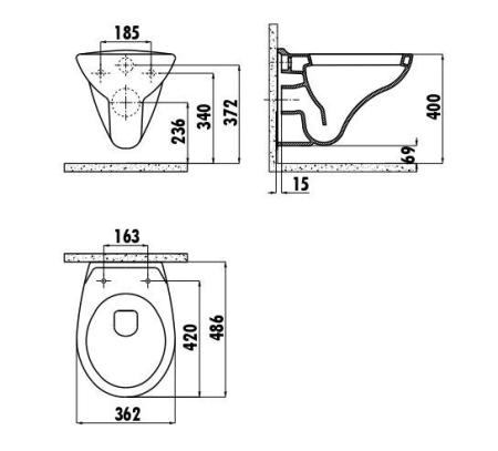 Унитаз CREAVIT Perla подвесной с биде TP320-00CB00E-0000 (сиденье отдельно)