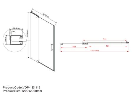 Душевая дверь Vincea Extra VDP-1E1112CLGM, 1100/1200, вороненая сталь, стекло прозрачное
