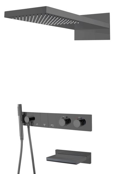 Встроенная душевая система Boheme с изливом ZODIAC с термостатом, трехпозиционная Shine Gun Metal 133-2-SGM