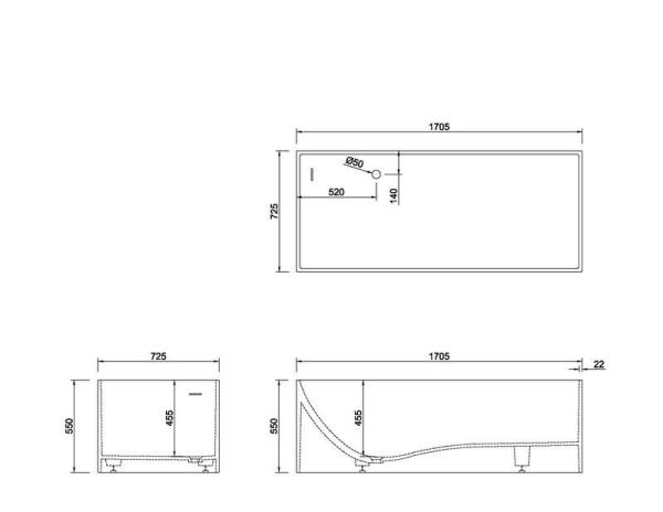 Ванна NT BAGNO NT205 TRIESTE 1700x720 искусственный камень белый матовый