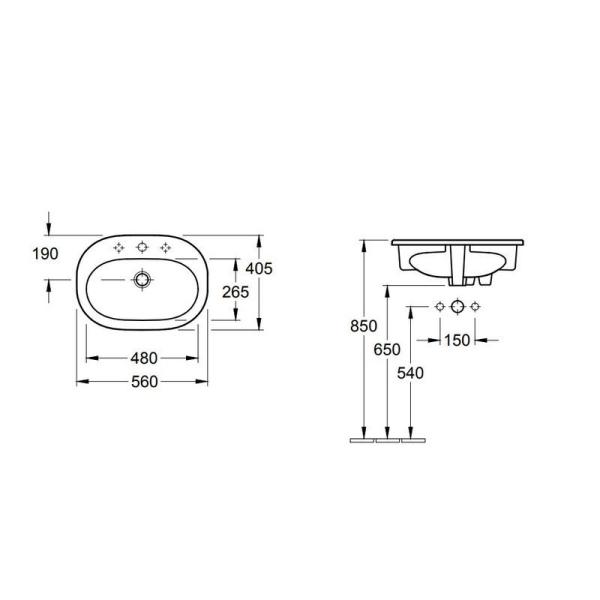 Раковина Villeroy&Boch O'Novo 56x40 встраиваемая 41615601