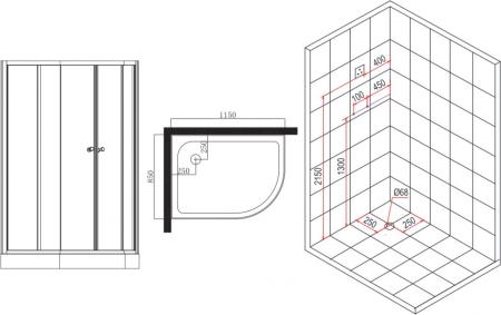 Душевая кабина Esbano Led ES-L115CR L/R, 115x85 см