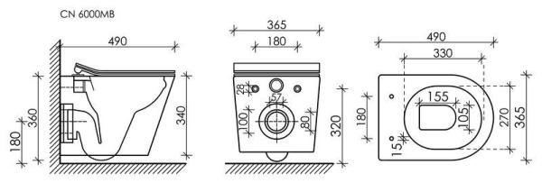 Унитаз Ceramicanova Balearica CN6000MDH Темный Антрацит Матовый безободковый Подвесной дюропласт микролифт