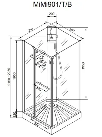 Душевая кабина СeruttiSPA МИМИ (MIMI) 90T (90x90x215-225)