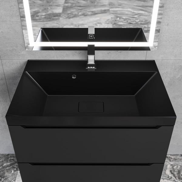 Раковина для ванной Uperwood Classic New 70х45х16,3 см, черная глянцевая, с накладкой для слива