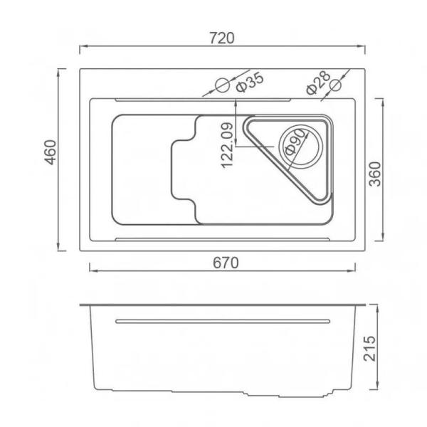 Кухонная мойка Gappo GS7246-6 720x460x215mm 0.8мм с коландером Черный