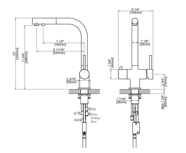Смеситель для кухни с подключением фильтра и выдвижной лейкой Timo Saona 2356/17FL золото матовое