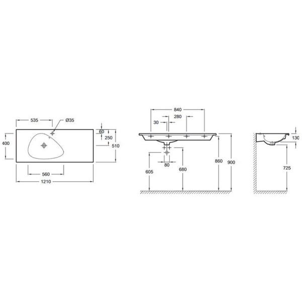 Раковина Jacob Delafon NOUVELLE VAGUE EXAP112-Z-00 121 см подвесная