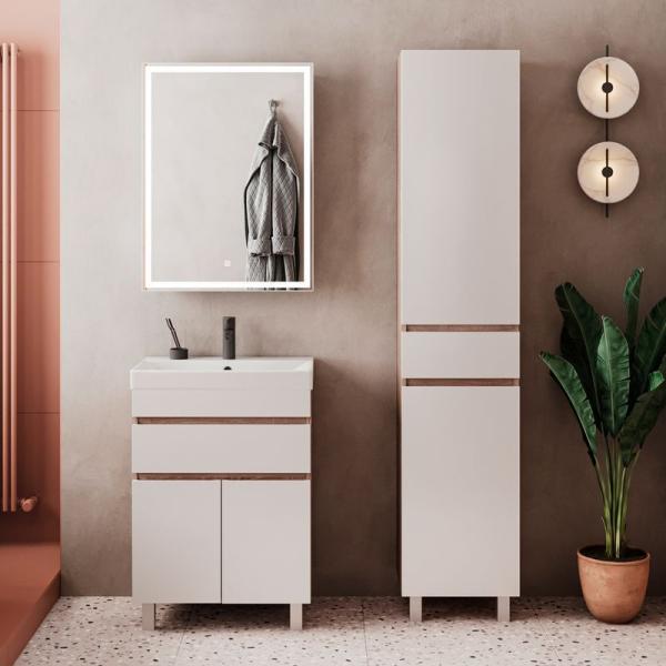 Тумба для ванной Volna Conty 60.2D.1Y Белый/дуб сонома напольная (9696) раковина отдельно