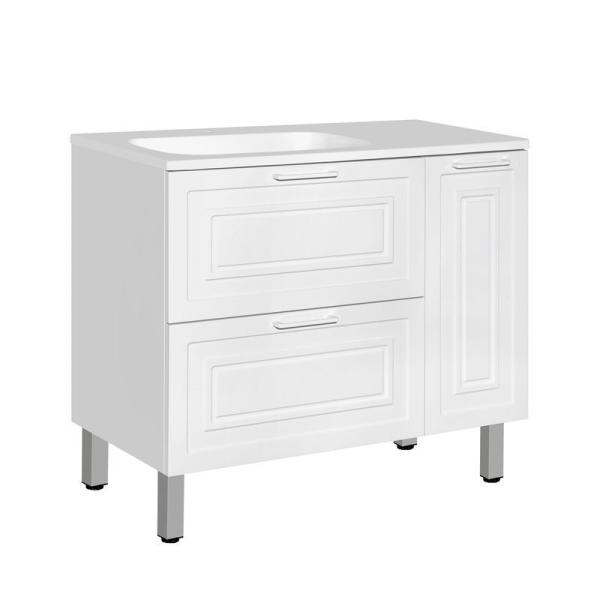 Тумба Style Line Elfante Альба (2 ящ./корзина) Барселона 90 Левая, Люкс, белый, PLUS универсальная