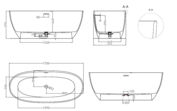 Ванна Salini ALDA 170x80 S-Stone матовая 101922M