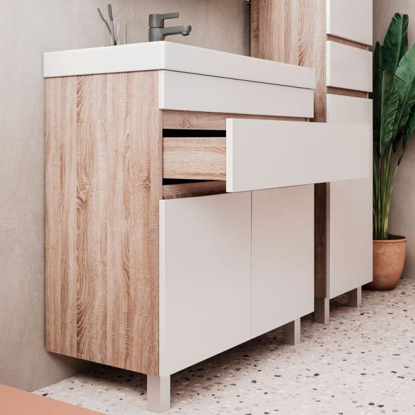 Тумба для ванной Volna Conty 80.2D.1Y Белый/дуб сонома напольная (9696) раковина отдельно