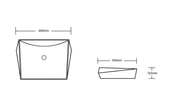 Раковина Cerutti SPA CR7065 накладная, белая, асимметричная 600х410х155
