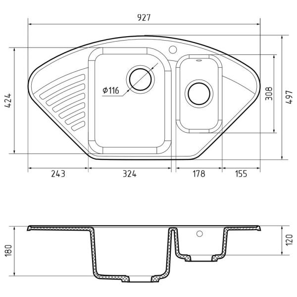 Кухонная мойка GranFest QUARZ 14, черный