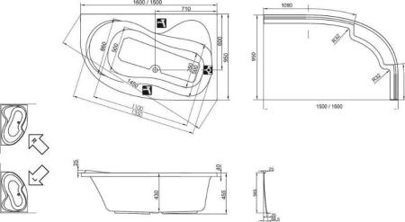 Ванна Ravak Rosa 150x95 L без гидромассажа акрил