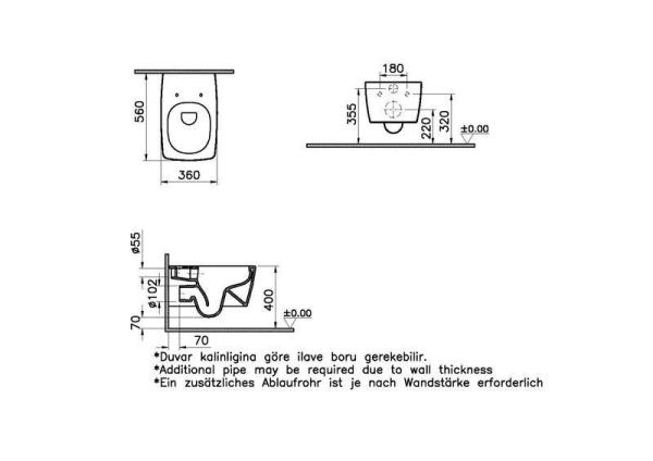 Унитаз VitrA Metropole 7672B083-0101 Матовый Черный безободковый подвесной (сиденье отдельно)