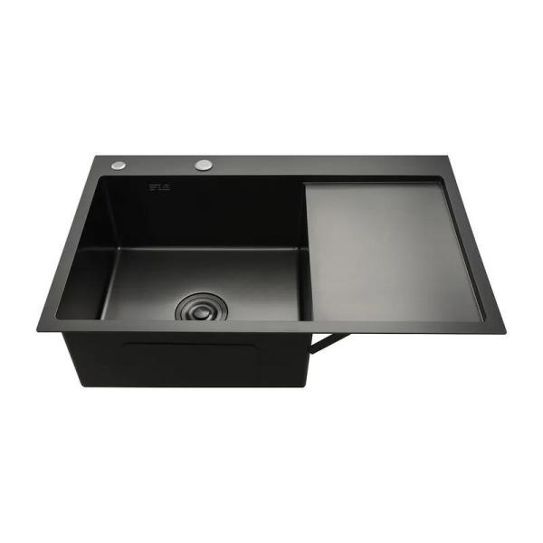 Кухонная мойка Gappo GS7850-6L 780x500x215mm 0.8мм с коландером Черный чаша слева