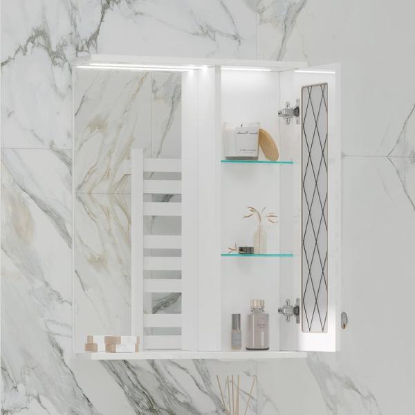 Зеркало-шкаф с LED подсветкой Volna Milena 55 правое белый глянец