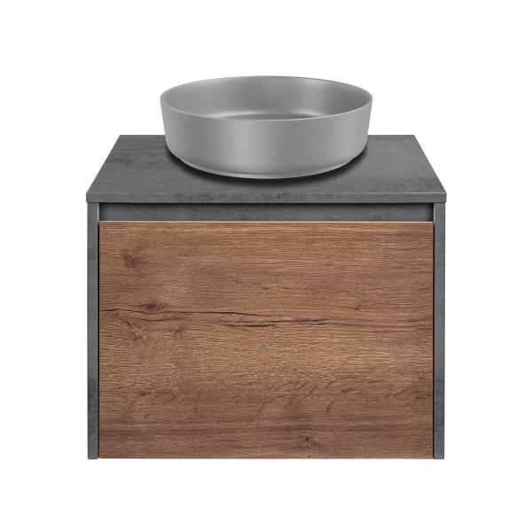 Тумба под раковину Vincea Mesa 600 подвесная, 1 выкатной/1 скрытый ящик soft close, T.Oak + Beton