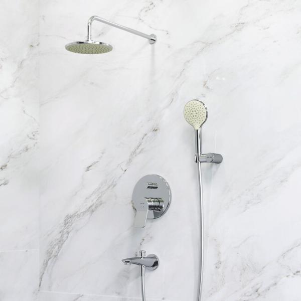 Набор: Смеситель для ванны, верхний душ с держателем, душевой набор и излив на ванну AM.PM X-Joy FB85A10020 хром